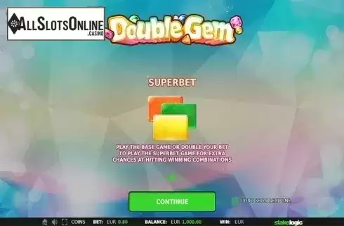 Intro screen 2. Double Gem from StakeLogic