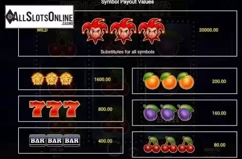 Paytable. Epic Joker from Relax Gaming