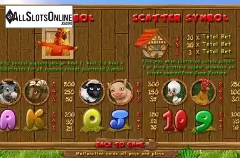 Paytable. Funny Farm from SimplePlay