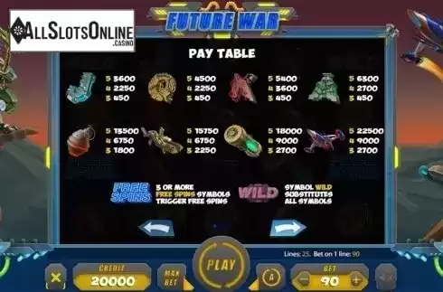 Paytable . Future War from X Card