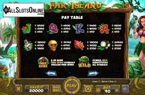 Paytable . Far Island from X Card