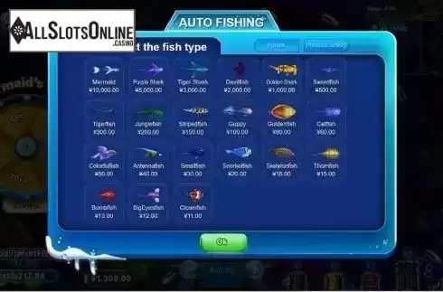 Paytable. Fish Catch from RTG