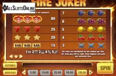 Paytable 2. Fire Joker from Play'n Go