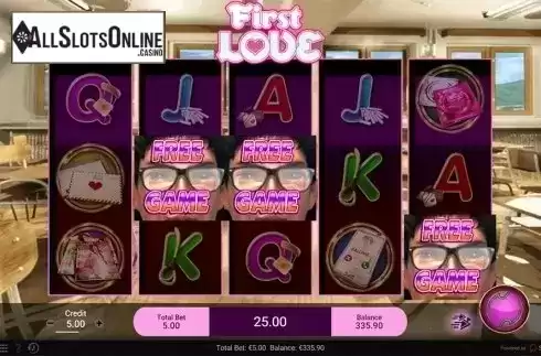 Free spins screen. First Love from Spadegaming
