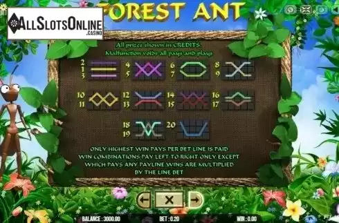 Paytable 2. Forest Ant from Fugaso