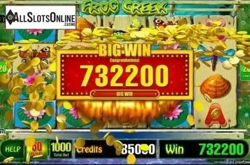 Big Win Screen. Frog Creek from Belatra Games
