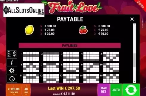 Paylines 1. Fruit Love from Gamomat