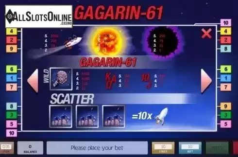 Paytable. Gagarin 61 from InBet Games