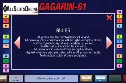 Rules. Gagarin 61 from InBet Games