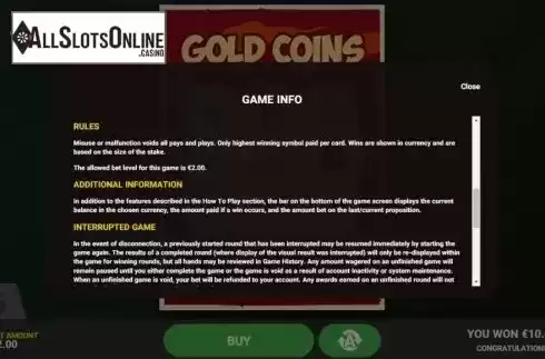 Information screen 3. Gold Coins from Hacksaw Gaming