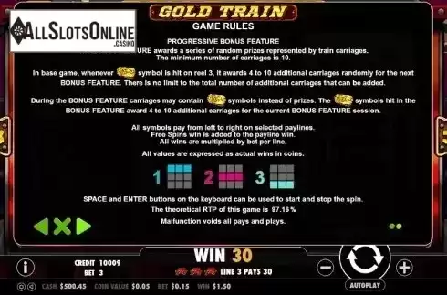 Paytable 2. Gold Train from Pragmatic Play