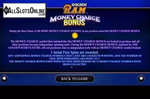 Money Charge Bonus screen