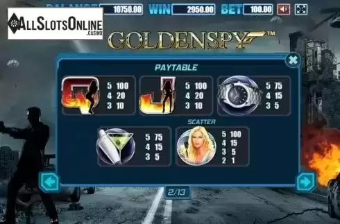 Paytable 2. Golden Spy from Allbet Gaming