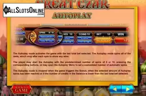 Paytable 3. Great Czar from Microgaming