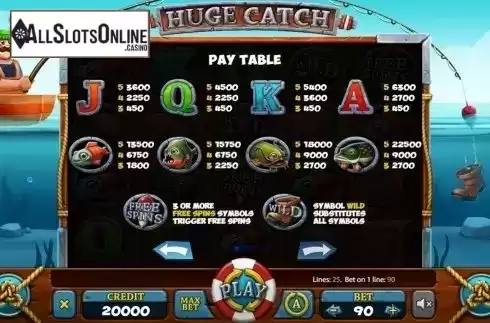Paytable . Huge Catch from X Card