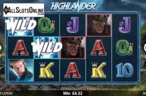 Wild Win screen. Highlander from Microgaming