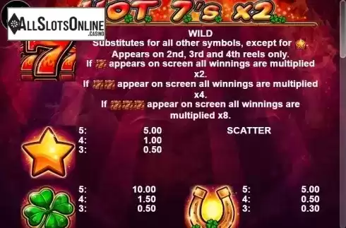 Paytable 1. Hot 7`s X 2 from Casino Technology