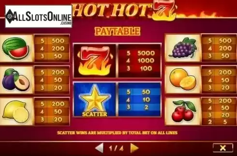 Paytable. Hot Hot 7 from Givme Games