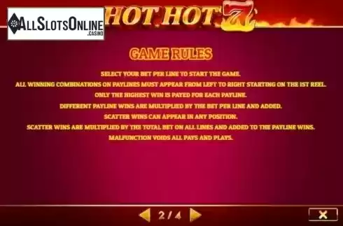 Game Rules. Hot Hot 7 from Givme Games