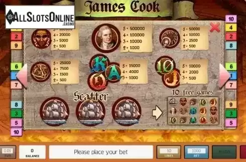 Paytable. James Cook from InBet Games