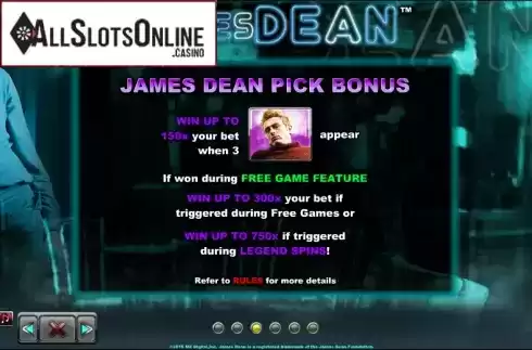 Paytable 3. James Dean from NextGen