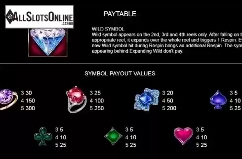 Paytable 1. Jewel Bang from Platipus