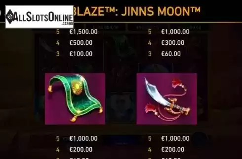 Paytable 1. Jinns Moon from Rarestone Gaming
