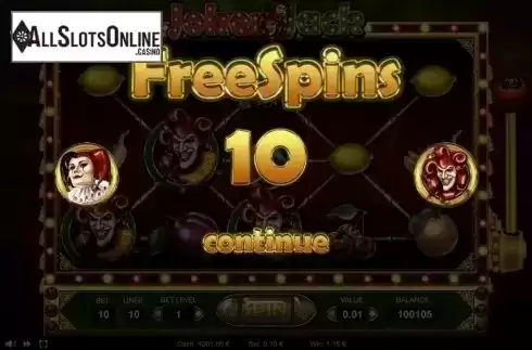 Free Spins screen. Joker Jack from Thunderspin