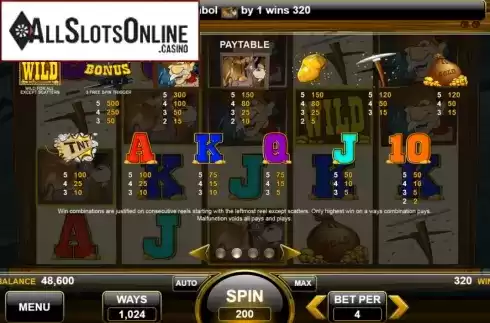 Paytable. Luck Miner from Spin Games
