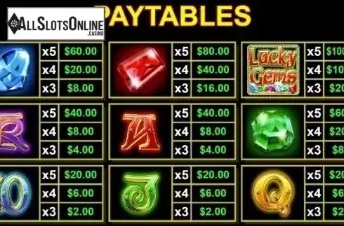 Paytable 2. Lucky Gems (Reflex Gaming) from Reflex Gaming