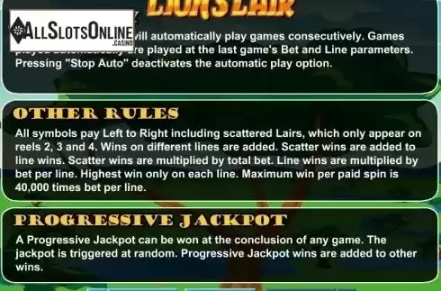 Rules. Lions Lair from RTG