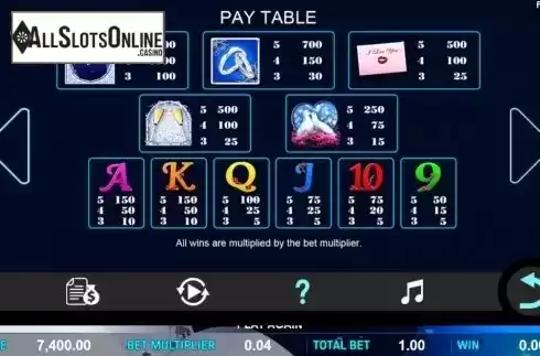 Paytable. Love Story from Aspect Gaming