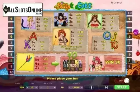 Paytable. Pussy Cats from Five Men Games