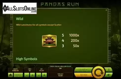 Paytable 2. Panda's Run from Tom Horn Gaming