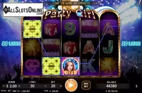 Win Screen. Party Girl from KA Gaming