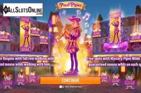 Intro Game screen. Pied Piper from Quickspin