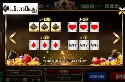 Paytable. Poker Slot from CQ9Gaming