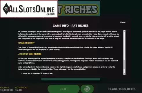 Game information 4. Rat Riches from Hacksaw Gaming