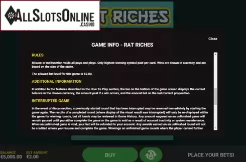 Game information 3. Rat Riches from Hacksaw Gaming