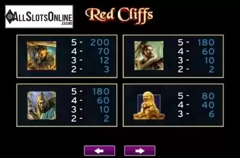 Paytable 2. Red Cliffs from High 5 Games