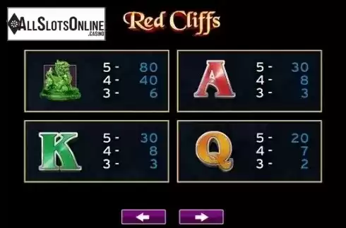 Paytable 3. Red Cliffs from High 5 Games