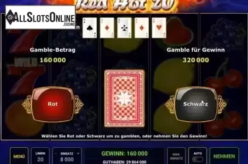 Bonus Game screen. Red Hot 20 from Apex Gaming
