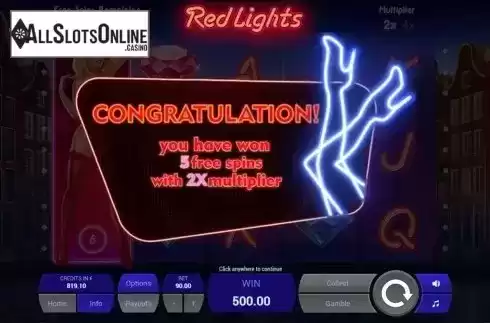 Bonus Presentation screen. Red Lights from Tom Horn Gaming