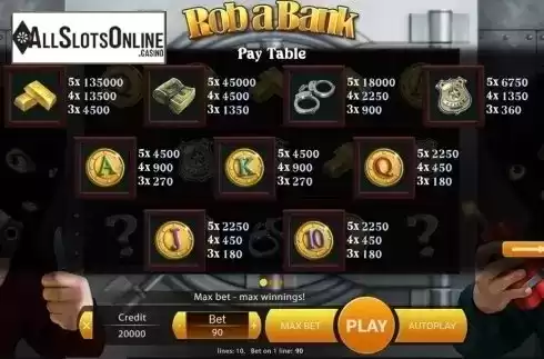 Paytable . Rob A Bank from X Play