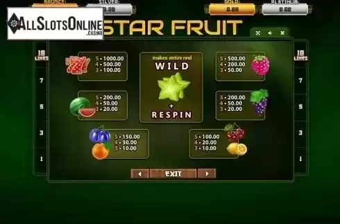 Paytable. Star Fruit (Betsense) from Betsense