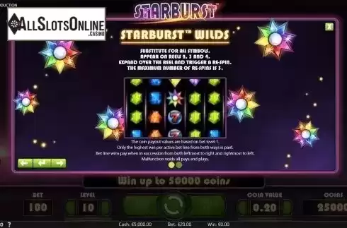 Paytable 1. Starburst from NetEnt