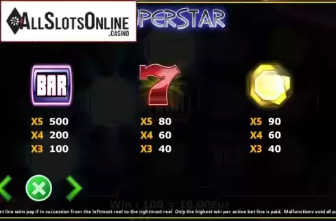 Paytable 1. Super Star from Fils Game
