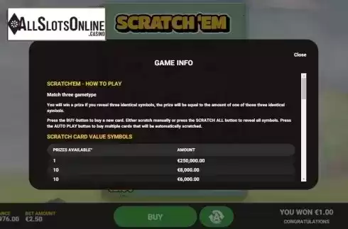 Info 1. Scratch 'Em from Hacksaw Gaming