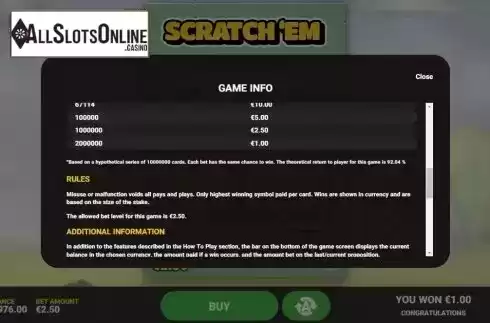Info 3. Scratch 'Em from Hacksaw Gaming
