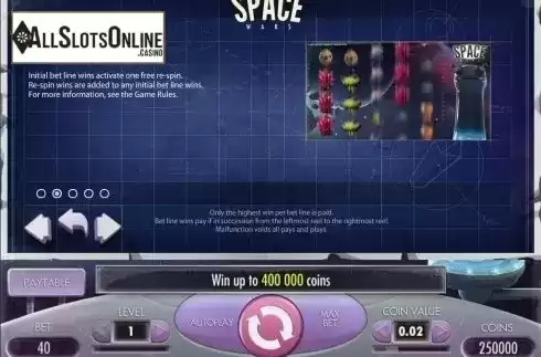 Paytable 2. Space Wars from NetEnt